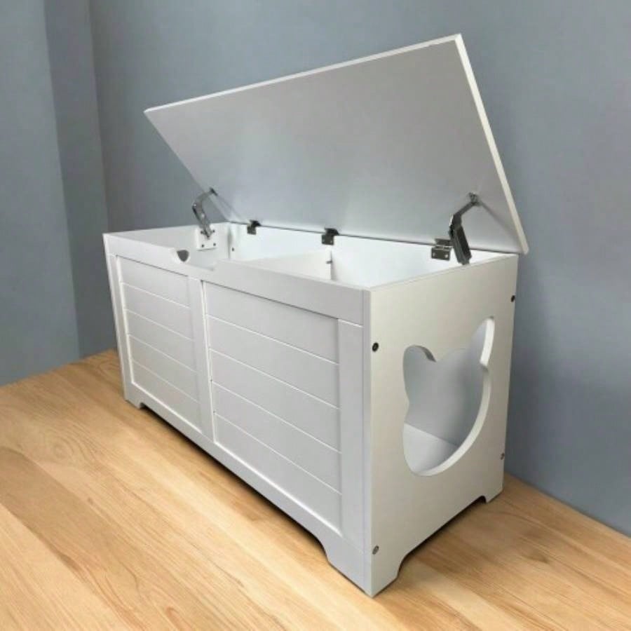 Modern Wooden House with Scratching Pad, Litter Box Enclosure, Spacious Hidden Litter Box - 33.46x 21.06x 21, 45.87 lbs