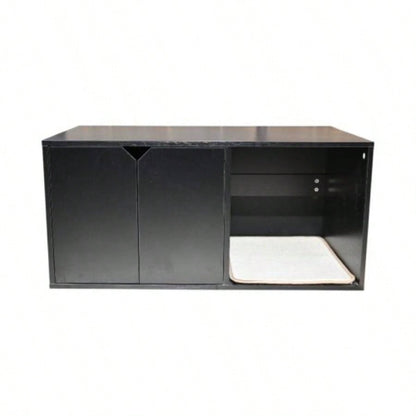 Modern Wooden House with Scratching Pad, Litter Box Enclosure, Spacious Hidden Litter Box - 33.46x 21.06x 21, 45.87 lbs