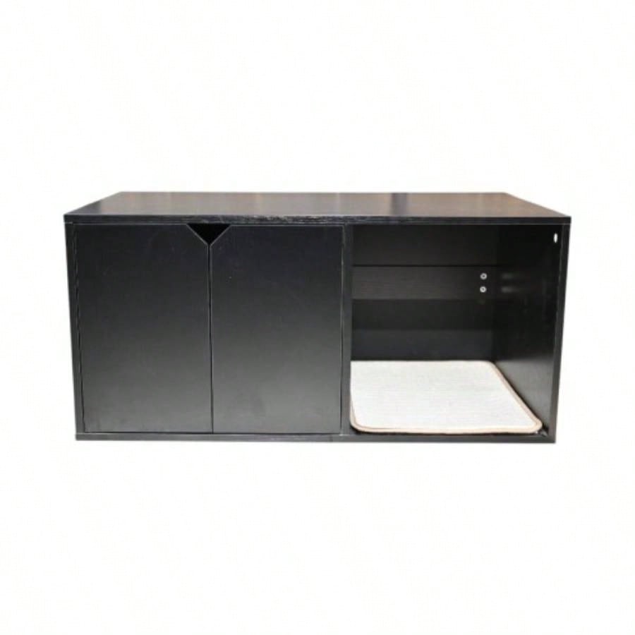 Modern Wooden House with Scratching Pad, Litter Box Enclosure, Spacious Hidden Litter Box - 33.46x 21.06x 21, 45.87 lbs