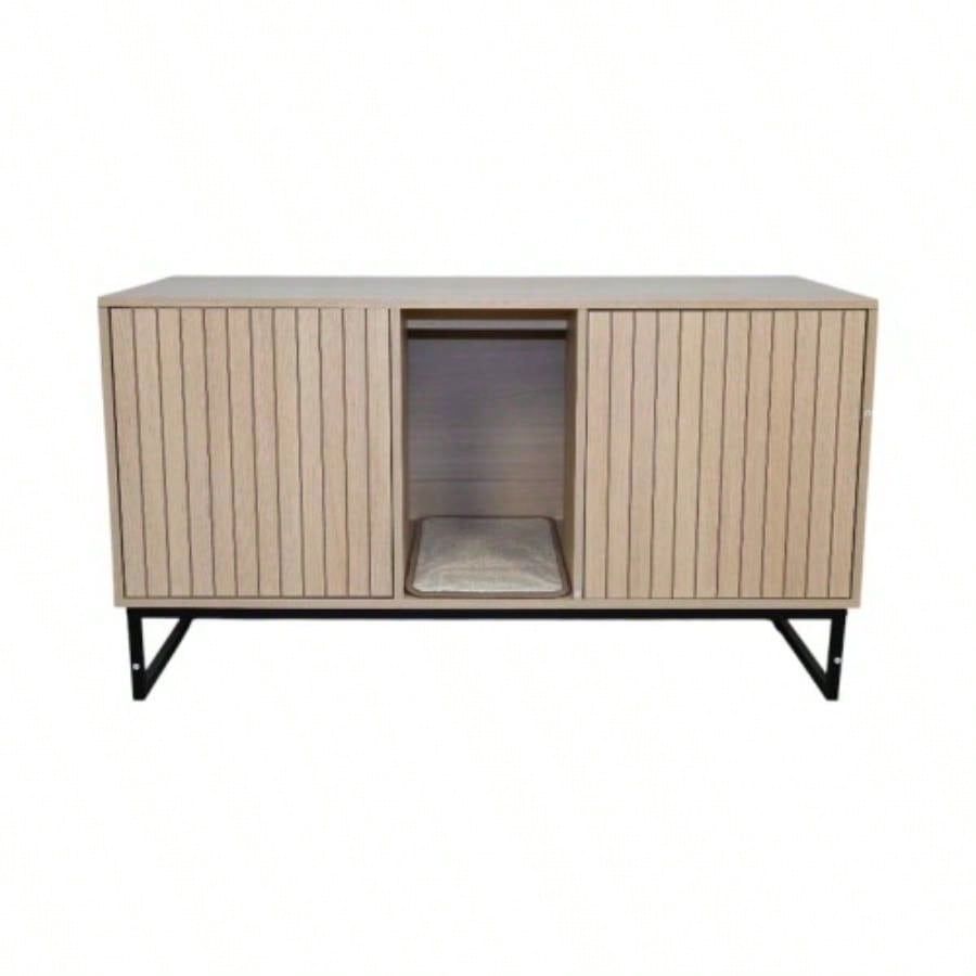 Modern Wooden House with Scratching Pad, Litter Box Enclosure, Spacious Hidden Litter Box - 33.46x 21.06x 21, 45.87 lbs