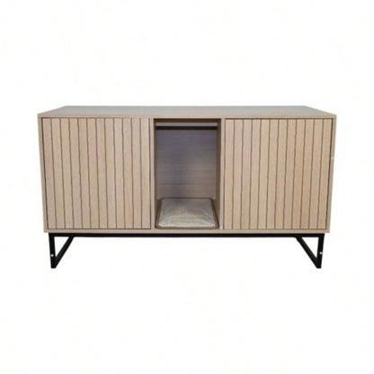 Modern Wooden House with Scratching Pad, Litter Box Enclosure, Spacious Hidden Litter Box - 33.46x 21.06x 21, 45.87 lbs