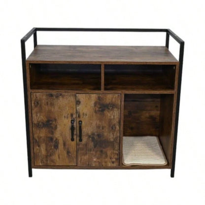 Modern Wooden House with Scratching Pad, Litter Box Enclosure, Spacious Hidden Litter Box - 33.46x 21.06x 21, 45.87 lbs