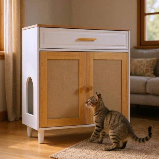 3 IN 1 furniture, Litter box Enclosure with Scratcher, house Modern Side Table with Storage
