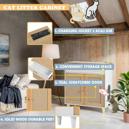 3 IN 1 furniture, Litter box Enclosure with Scratcher, house Modern Side Table with Storage