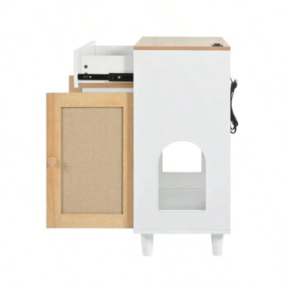 3 IN 1 furniture, Litter box Enclosure with Scratcher, house Modern Side Table with Storage