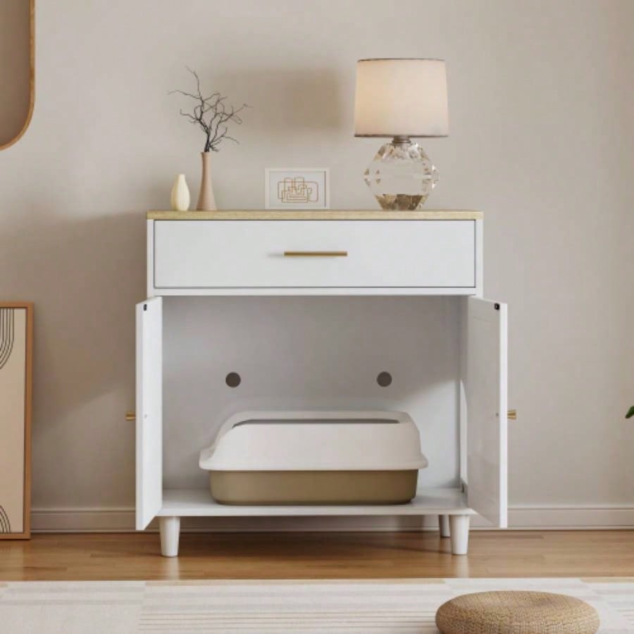 Litter Box Enclosure with Scratch Pad, Hidden Litter Box Furniture, Wooden Pet House Sideboard, Storage Cabinet, Fit Most and Litter Box, Living Room Office