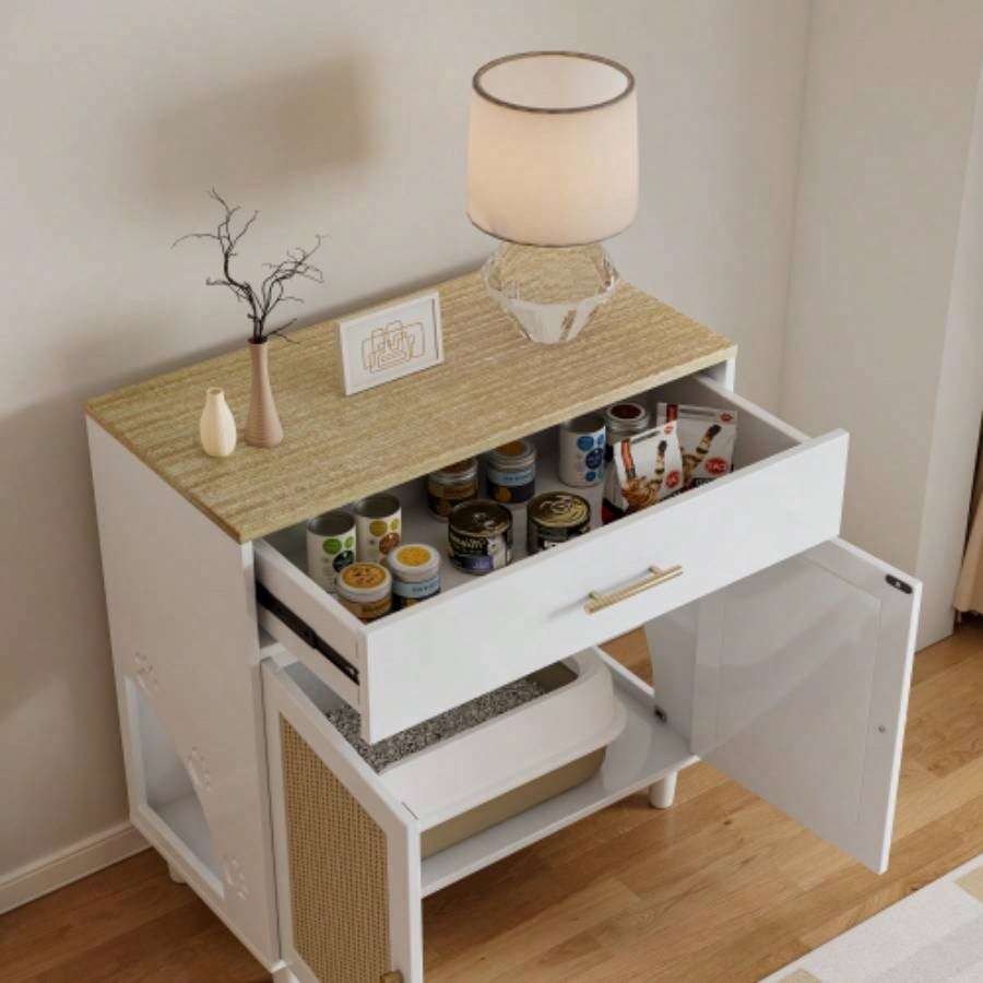Litter Box Enclosure with Scratch Pad, Hidden Litter Box Furniture, Wooden Pet House Sideboard, Storage Cabinet, Fit Most and Litter Box, Living Room Office