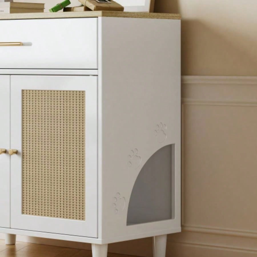 Litter Box Enclosure with Scratch Pad, Hidden Litter Box Furniture, Wooden Pet House Sideboard, Storage Cabinet, Fit Most and Litter Box, Living Room Office