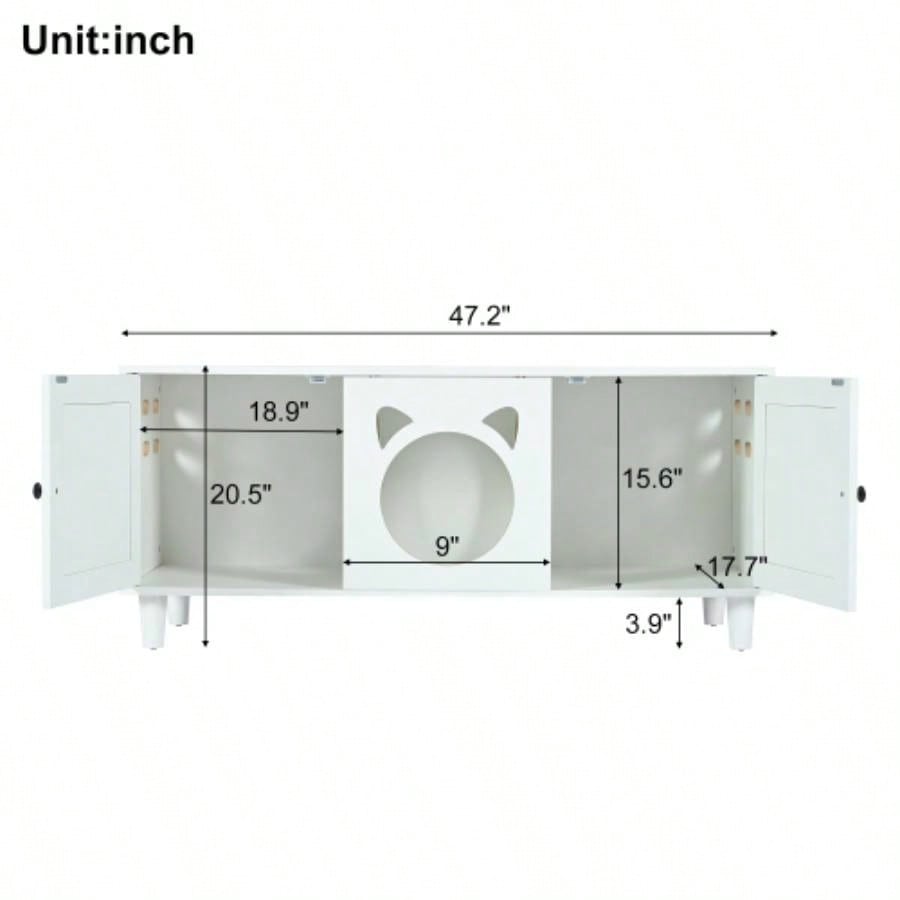 Modern Wood Cabinet with Sisal Scratcher, Litter Box Enclosure with Storage, white Side Table