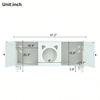 Modern Wood Cabinet with Sisal Scratcher, Litter Box Enclosure with Storage, white Side Table