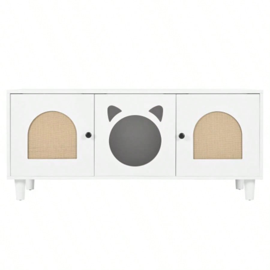 Modern Wood Cabinet with Sisal Scratcher, Litter Box Enclosure with Storage, white Side Table