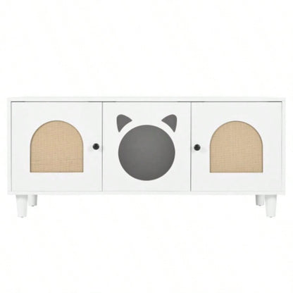 Modern Wood Cabinet with Sisal Scratcher, Litter Box Enclosure with Storage, white Side Table