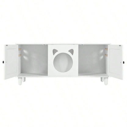 Modern Wood Cabinet with Sisal Scratcher, Litter Box Enclosure with Storage, white Side Table