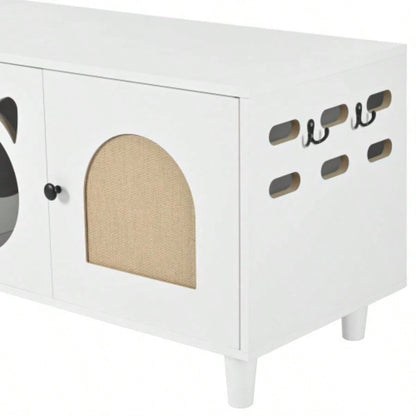 Modern Wood Cabinet with Sisal Scratcher, Litter Box Enclosure with Storage, white Side Table