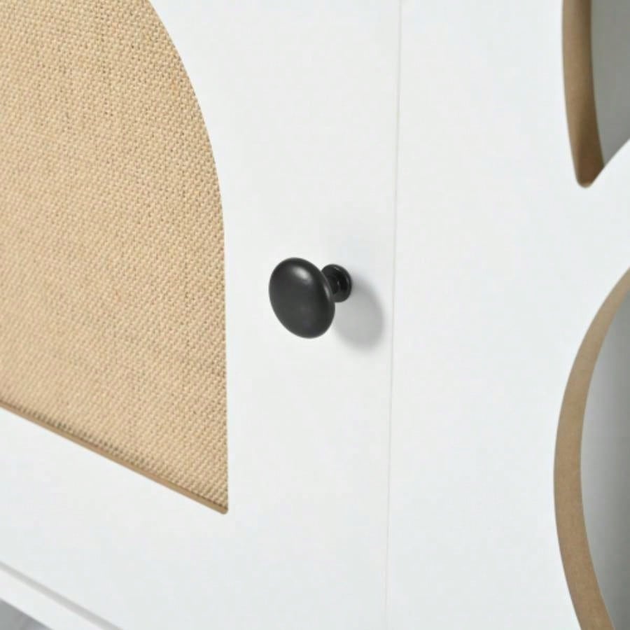 Modern Wood Cabinet with Sisal Scratcher, Litter Box Enclosure with Storage, white Side Table