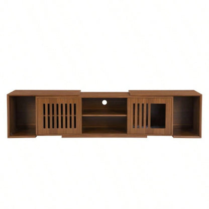 Mid - Modern 2 in 1 Furniture, House Litter Box Enclosure Walnut TV Stand With Extendable table, Sliding door. Wood TV Cabinet with Storage