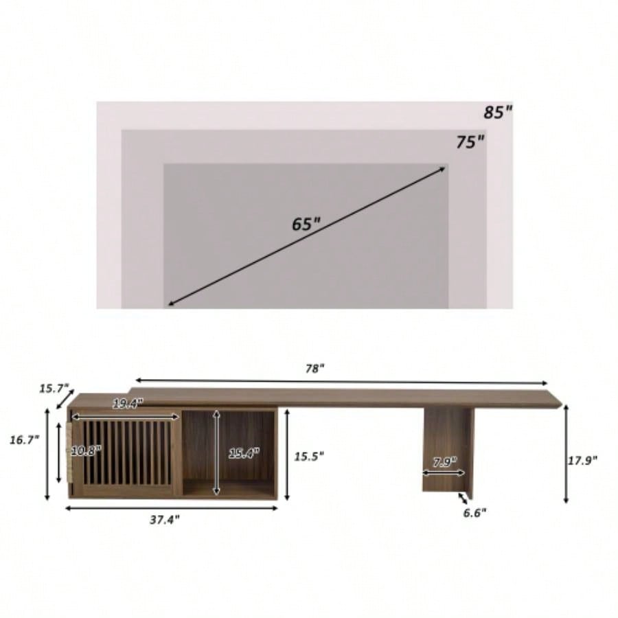 Mid - Modern 2 in 1 Furniture Walnut TV Stand With Extendable table, Litter Box Enclosure with Scratcher