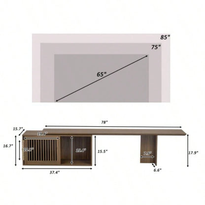 Mid - Modern 2 in 1 Furniture Walnut TV Stand With Extendable table, Litter Box Enclosure with Scratcher