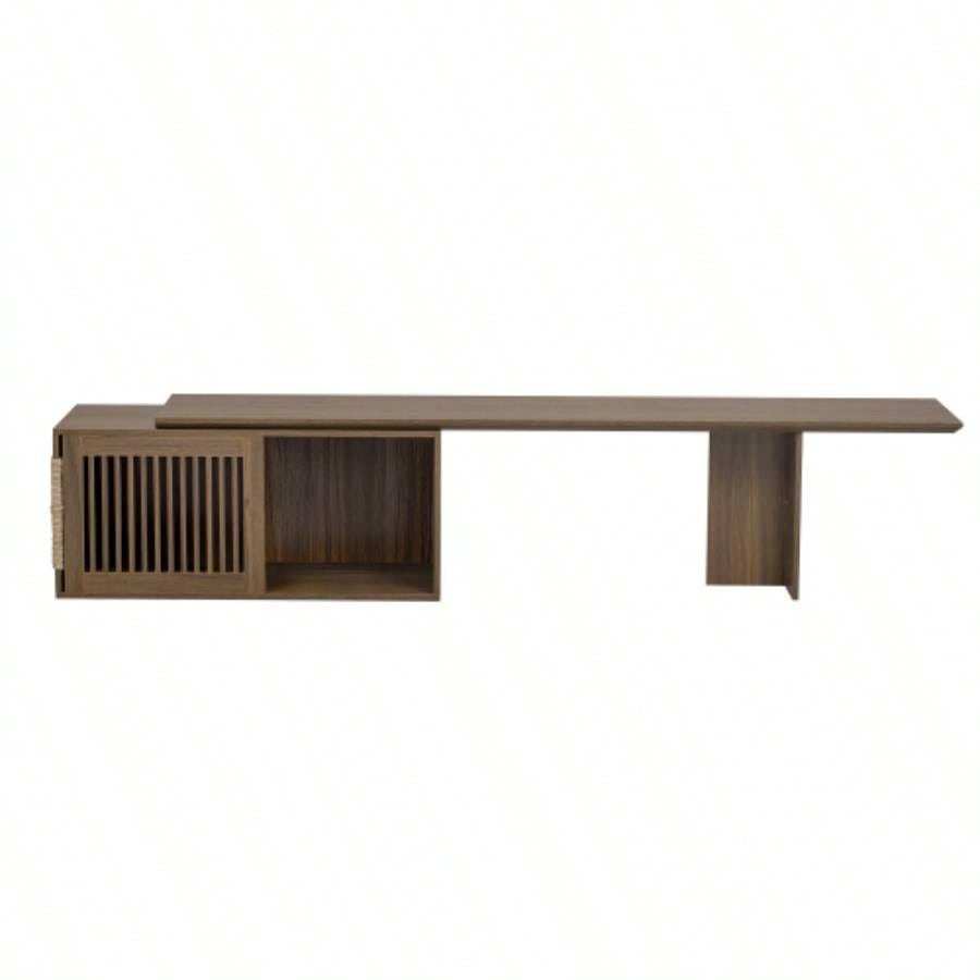 Mid - Modern 2 in 1 Furniture Walnut TV Stand With Extendable table, Litter Box Enclosure with Scratcher