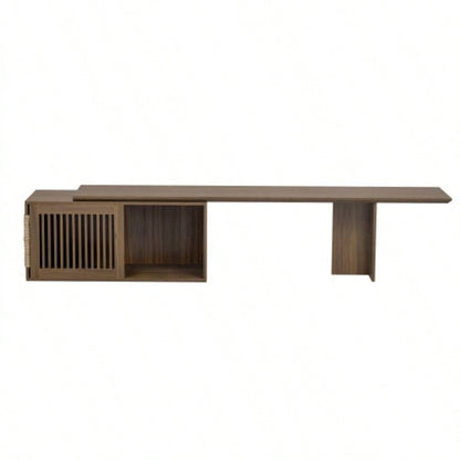 Mid - Modern 2 in 1 Furniture Walnut TV Stand With Extendable table, Litter Box Enclosure with Scratcher