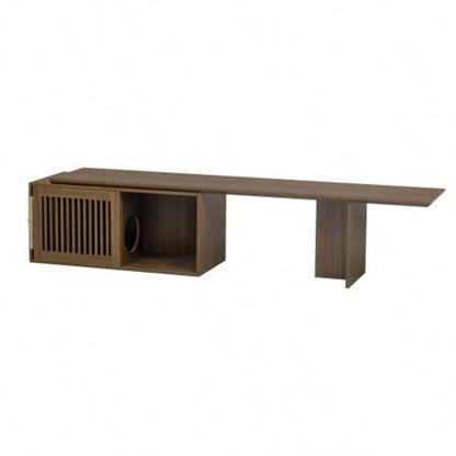 Mid - Modern 2 in 1 Furniture Walnut TV Stand With Extendable table, Litter Box Enclosure with Scratcher