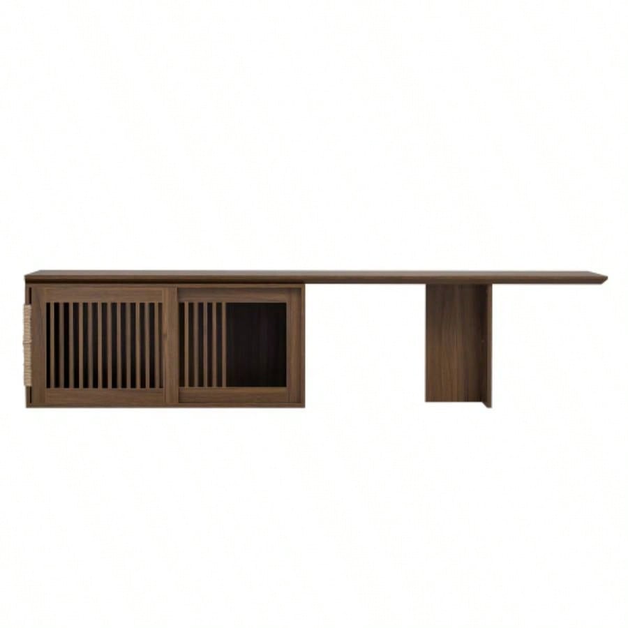 Mid - Modern 2 in 1 Furniture Walnut TV Stand With Extendable table, Litter Box Enclosure with Scratcher