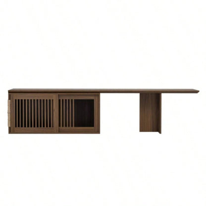 Mid - Modern 2 in 1 Furniture Walnut TV Stand With Extendable table, Litter Box Enclosure with Scratcher