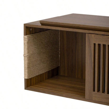 Mid - Modern 2 in 1 Furniture Walnut TV Stand With Extendable table, Litter Box Enclosure with Scratcher