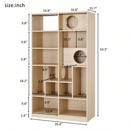 Modern 2 IN 1 Wood Bookshelf House, Tree Display with Storage, Litter Box Enclosure Climbing Shelf