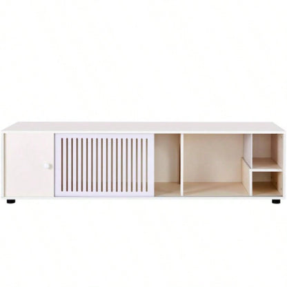 Modern White TV Stand with Storage, Litter Box Enclosure with Removable Sliding Door