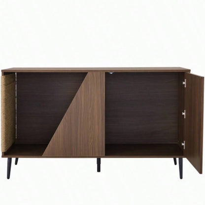 Furniture 2 IN 1 Modern Walnut Cabinet Side Table With Spring - Loaded Door, Litter Box Enclosure with Sisal Scatcher
