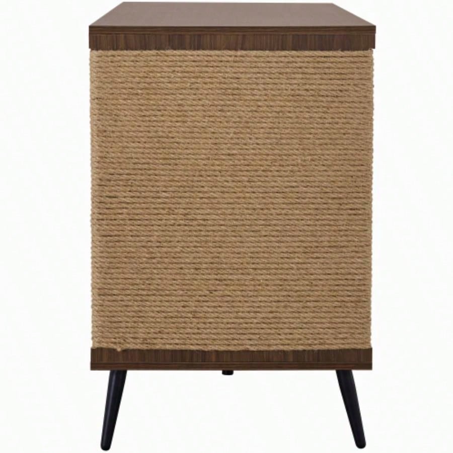 Furniture 2 IN 1 Modern Walnut Cabinet Side Table With Spring - Loaded Door, Litter Box Enclosure with Sisal Scatcher
