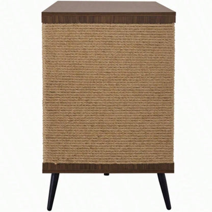 Furniture 2 IN 1 Modern Walnut Cabinet Side Table With Spring - Loaded Door, Litter Box Enclosure with Sisal Scatcher