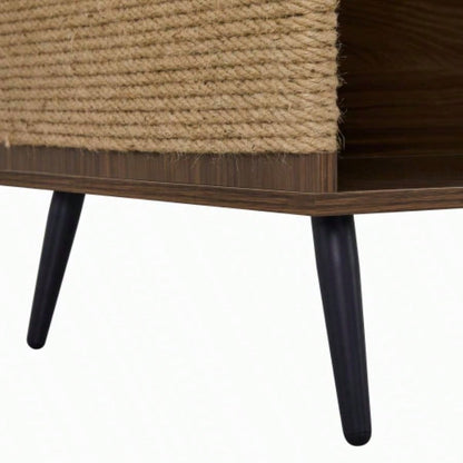 Furniture 2 IN 1 Modern Walnut Cabinet Side Table With Spring - Loaded Door, Litter Box Enclosure with Sisal Scatcher