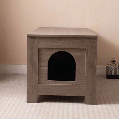Litter Box Enclosure, Litter Box Furniture Hidden with Barn Door, Wooden Washroom Furniture, House, End Table, Fit Most of Litter Box, Greige