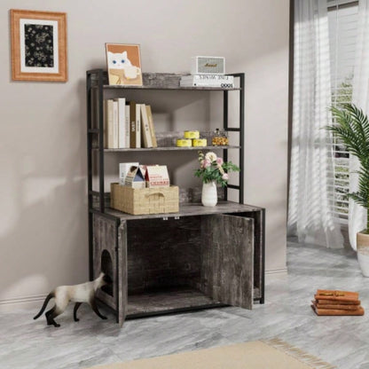 Large Litter Box Enclosure With Shelf Storage, Hidden Washroom Furniture, Wooden House With Scratch Pad, Sturdy Indoor Cabinet With 2 Doors