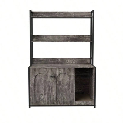Large Litter Box Enclosure With Shelf Storage, Hidden Washroom Furniture, Wooden House With Scratch Pad, Sturdy Indoor Cabinet With 2 Doors