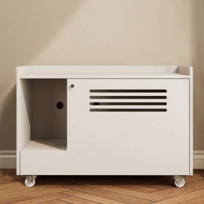 White Litter Box Enclosure, Hidden Litter Box Furniture with top side fence, Wooden Pet House Side End Table, Storage Cabinet Living Room, Bedroom, Fit Most of Litter Box