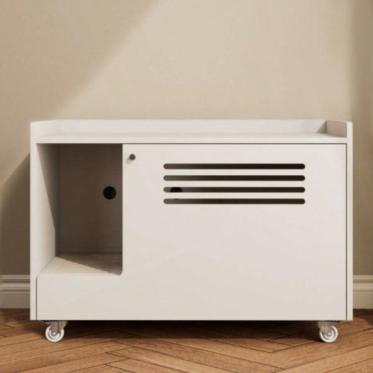 White Litter Box Enclosure, Hidden Litter Box Furniture with top side fence, Wooden Pet House Side End Table, Storage Cabinet Living Room, Bedroom, Fit Most of Litter Box