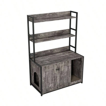 Large Litter Box Enclosure With Shelf Storage, Hidden Washroom Furniture, Wooden House With Scratch Pad, Sturdy Indoor Cabinet With 2 Doors