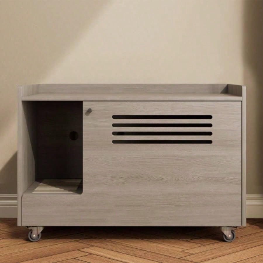 White Litter Box Enclosure, Hidden Litter Box Furniture with top side fence, Wooden Pet House Side End Table, Storage Cabinet Living Room, Bedroom, Fit Most of Litter Box