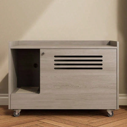 White Litter Box Enclosure, Hidden Litter Box Furniture with top side fence, Wooden Pet House Side End Table, Storage Cabinet Living Room, Bedroom, Fit Most of Litter Box