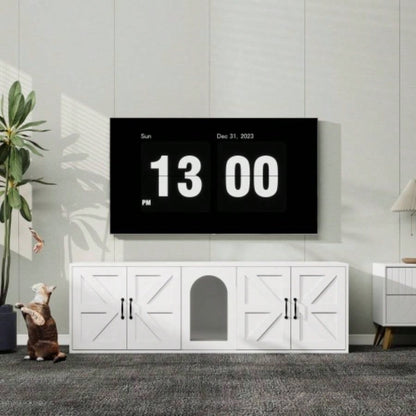 Litter Box Enclosure 2 Cats, Modern Litter Box Furniture with Double Room, Wooden Litter Box Furniture with Door, 59.05Lx 17.71x 18.89H - White