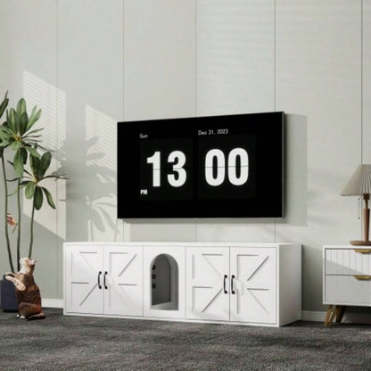 Litter Box Enclosure 2 Cats, Modern Litter Box Furniture with Double Room, Wooden Litter Box Furniture with Door, 59.05Lx 17.71x 18.89H - White