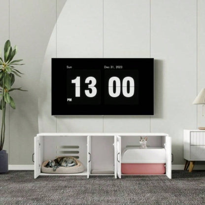 Litter Box Enclosure 2 Cats, Modern Litter Box Furniture with Double Room, Wooden Litter Box Furniture with Door, 59.05Lx 17.71x 18.89H - White