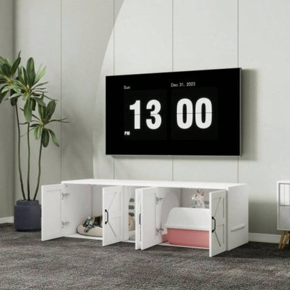 Litter Box Enclosure 2 Cats, Modern Litter Box Furniture with Double Room, Wooden Litter Box Furniture with Door, 59.05Lx 17.71x 18.89H - White