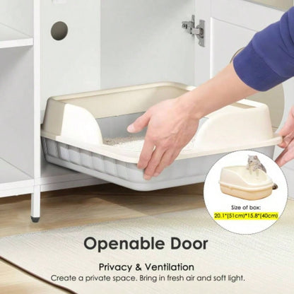 litter box enclosure bathroom, Hidden Litter Pet Washroom with Divider, Indoor House Large Cats, White