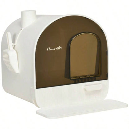 PawHut Litter Box with Lid, Covered Litter Box Indoor Cats with Tray, Scoop, 17x 17x 18.5 White