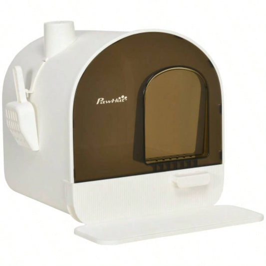 PawHut Litter Box with Lid, Covered Litter Box Indoor Cats with Tray, Scoop, 17x 17x 18.5 White