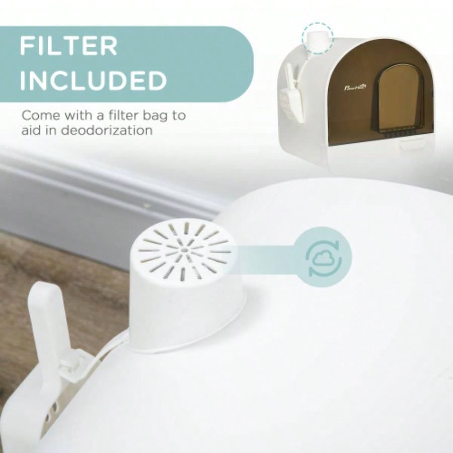 PawHut Litter Box with Lid, Covered Litter Box Indoor Cats with Tray, Scoop, 17x 17x 18.5 White